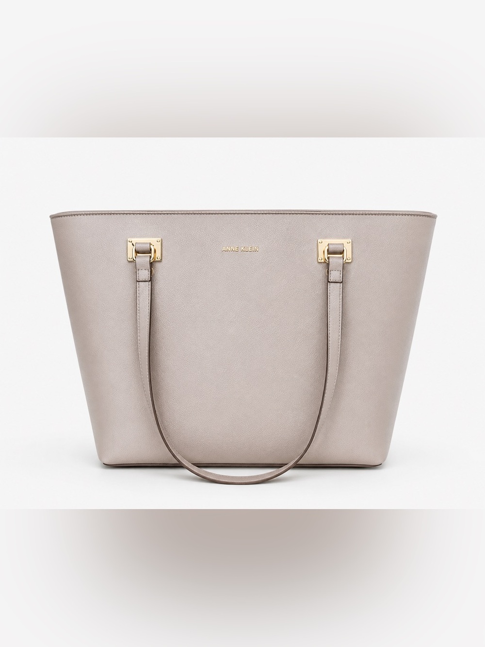 Anne Klein Work Large Polyurethane Cream Tote Bag with Gold Accents